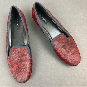 Nine West Red Black Real Fur Slider Flats